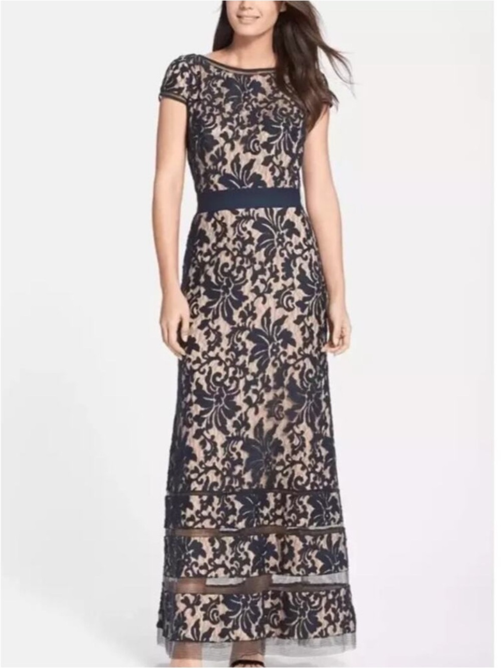Tadashi Shoji Maxi Dress Women’s 16 Blue Gown Lace Mermaid Evening Victorian - Picture 2 of 15
